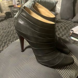 Black Layered Leather High Heel Ankle Boots